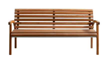 Wooden Bench: A detailed shot of a wooden bench with a classic design, ideal for any park, garden, or outdoor space. Evokes feelings of peace and relaxation