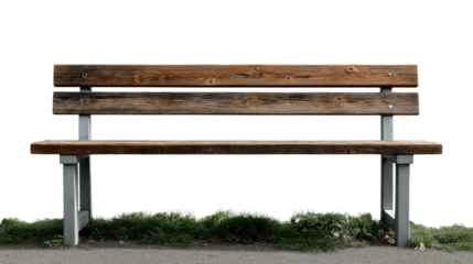 Wooden Bench Serenity: A sturdy wooden bench, offering a tranquil spot for rest. The weathered wood suggests stories. A touch of green grass below adds a touch of nature.