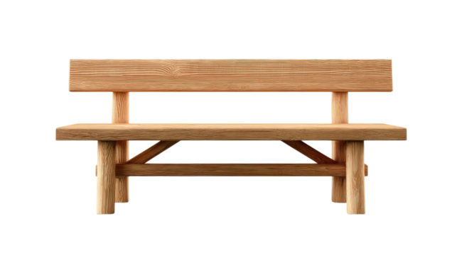 Simple Bench of Wood: A sturdy wooden bench provides a place for rest. Its natural wood tones and clean design offer a sense of calm and simplicity.
