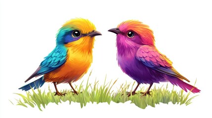 Obraz premium Colorful Birds on Grass. (1)