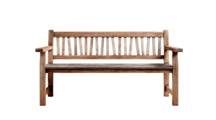 Serene Bench in Sunlight: A beautifully crafted wooden bench stands invitingly, its warm tones bathed in soft, natural light, creating a sense of calm and tranquility.