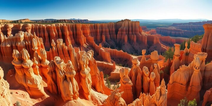 Bryce Canyon's vibrant hoodoos, sunlit desert landscape, dramatic shadows, unique geological formations,  colorful,  natural wonder - Powered by Adobe
