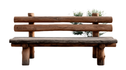 Rustic Bench in Serene Landscape: A sturdy, weathered wooden bench invites respite amidst the tranquil backdrop of a sunlit, serene area, a perfect embodiment of simple elegance.