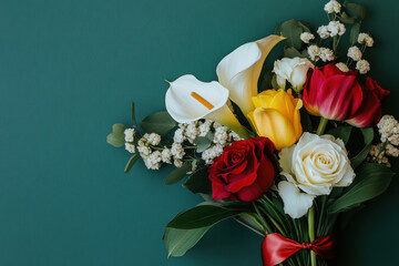 Elegant floral bouquet on green background