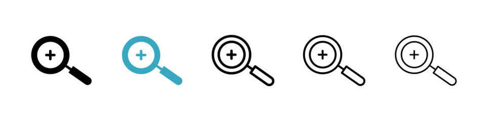 Zoom in icons in Multiple Styles Set. Vector Illustration