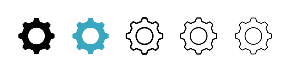 Settings icons in Multiple Styles Set. Vector Illustration