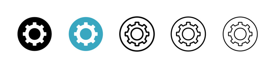 Settings button icons in Multiple Styles Set. Vector Illustration