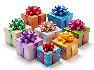 Fototapeta premium Colorful gift packaging, festive bows, and holiday decorations make perfect presents for birthdays and holidays.