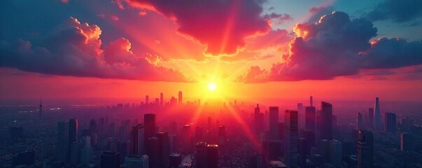 A vibrant sunrise over a cityscape, symbolic of new beginnings and the promise of a brighter future, inspiring hope and optimism , daybreak, construction, motivation