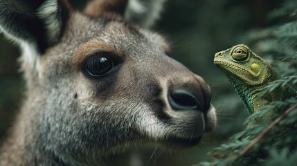 Obraz premium Kangaroo and lizard closeup
