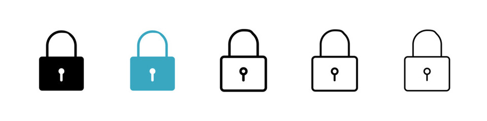 Lock icons in Multiple Styles Set. Vector Illustration