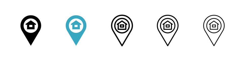 Home location icons in Multiple Styles Set. Vector Illustration