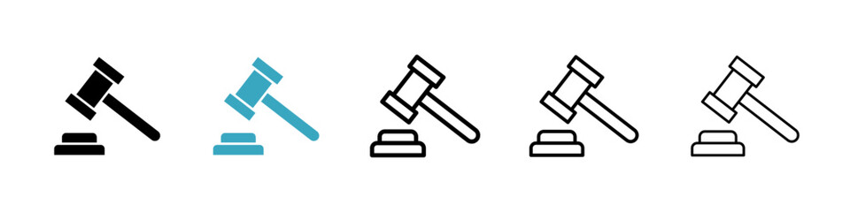 Gavel icons in Multiple Styles Set. Vector Illustration