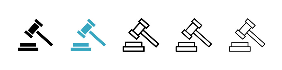 Gavel icons in Multiple Styles Set. Vector Illustration