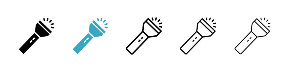 Flashlight icons in Multiple Styles Set. Vector Illustration