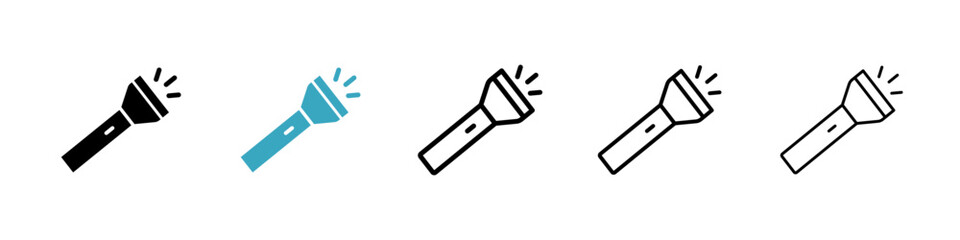 Flashlight icons in Multiple Styles Set. Vector Illustration