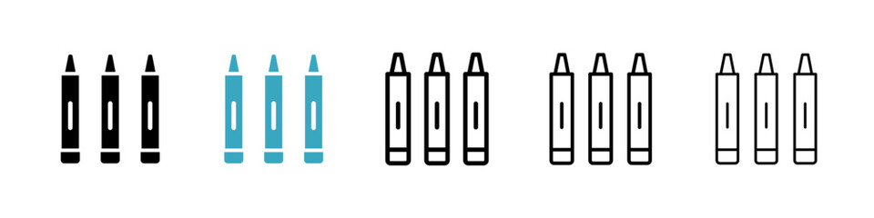 Crayon icons in Multiple Styles Set. Vector Illustration