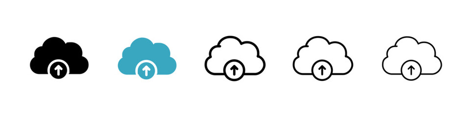 Cloud upload icons in Multiple Styles Set. Vector Illustration