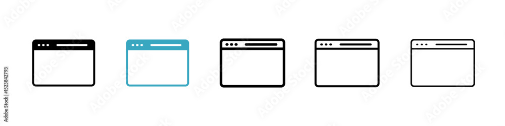 Poster browser window icons in multiple styles set. vector illustration