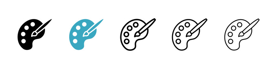 Brush and Palette icons in Multiple Styles Set. Vector Illustration