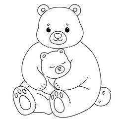 Cute hand drawn Bear and cub cuddling mother's day illustration