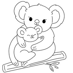 Cute hand drawn Koala and baby cuddling mother's day illustration