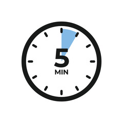 5 Minute Timer Icon. Flat Clock Duration Symbol in Blue