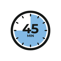 45 minute Timer, clock, stopwatch isolated icon. Countdown timer symbol.