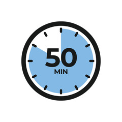50 minutes on stopwatch icon in flat style. Countdown sign business concept.