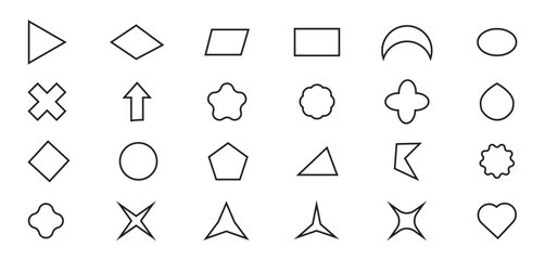 Basic shape outline set. Simple geometry shapes set. Abstract and vector basic shapes collection. Vector illustration.