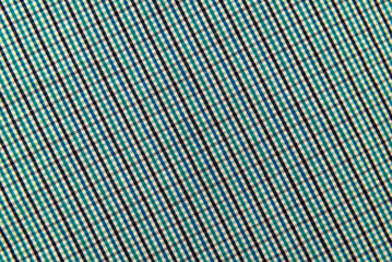 Checkered blue fabric. Textile. Checkered fabric background with blue and white cells