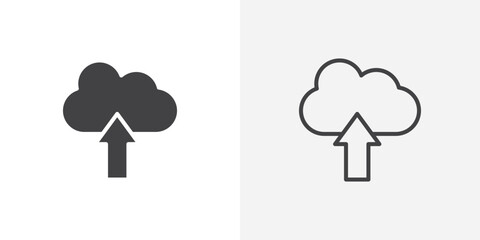 Cloud upload icon vector symbol for mobile apps and website UI designs.
