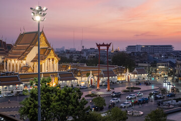 Wat Suthat Thepwararam with The Giant Swing, is a royal Buddhism temple of the first grade, one of ten such temples in Bangkok and located in the combretum grove