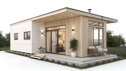 3D Architectural Rendering of a Minimalist Tiny House