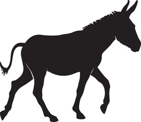Obraz premium Donkey in walking pose silhouette with raised tail, black clean shape in active mood, minimal simple art ready for microstock and outline tracing