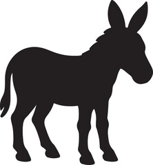 Fototapeta premium Donkey silhouette in paper cut inspired style, layered black shape on white with clean lines, flat and creative look for easy tracing and stock design