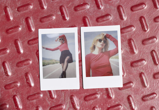 Mockup Showcasing Two Mini Polaroid Templates. 46 x 62 mm