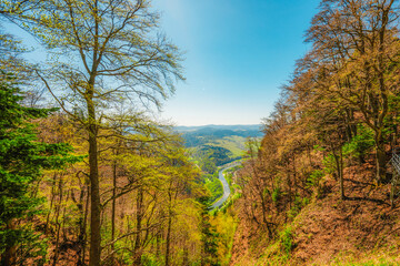 Hiking to peak Tri Koruny or Trzy Korony during day. Pieniny National park in Poland. View from the lookout at the top © Zedspider