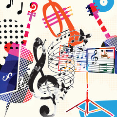 Abstract Music Background, vector illustration. Collage with musical instruments	
