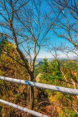 Hiking to peak Tri Koruny or Trzy Korony during day. Pieniny National park in Poland. View from the lookout at the top © Zedspider