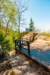 Hiking to Peak Tri Koruny or Trzy Korony during day. Pieniny National park in Poland. Pieniny Castle © Zedspider