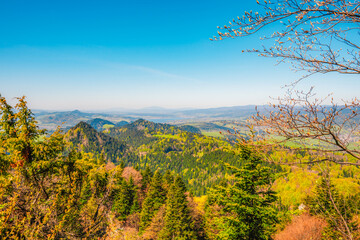 Hiking to peak Tri Koruny or Trzy Korony during day. Pieniny National park in Poland. View from the lookout at the top © Zedspider