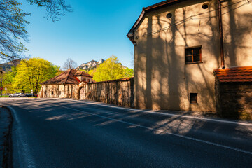 Medieval monastery Cerveny Klastor near Peak Tri Koruny or Trzy Korony in Pieniny National park in Slovakia and Poland © Zedspider