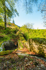 Hiking to Peak Tri Koruny or Trzy Korony during day. Pieniny National park in Poland. Pieniny Castle. © Zedspider