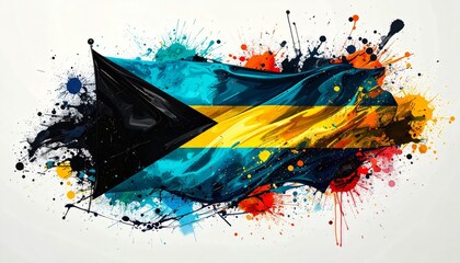 Painted national flag of bahamas with colorful, vibrant splashes and blots, abstract artistic in motion, travel concept.