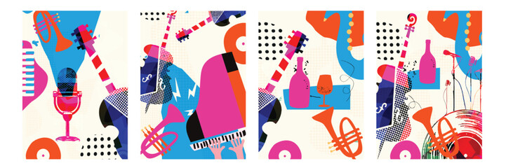 Abstract Music Background, vector illustration. Collage with musical instruments	