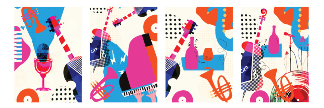 Abstract Music Background, vector illustration. Collage with musical instruments	
