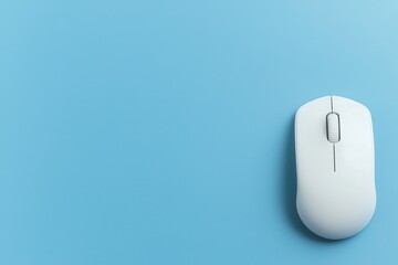 White computer mouse on a blue background, showcasing modern technology design.
