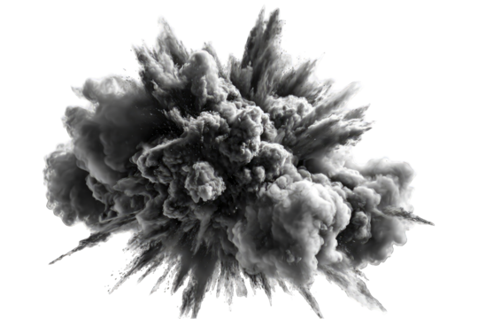 A grayscale explosion of smoke, radiating outwards from a central point