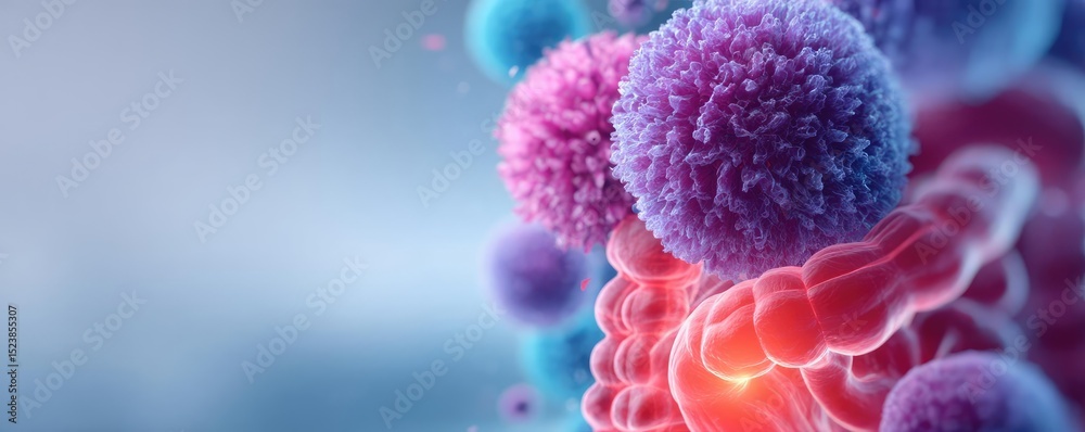Aufkleber digestive system disease for prevention and medicine support concept. colorful microscopic view of c